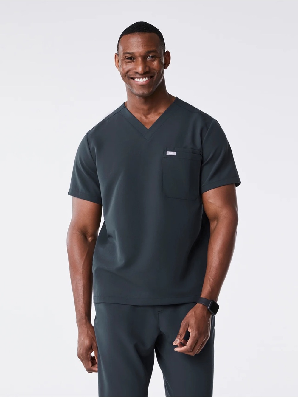 NWT Figs Leon Three-Pocket Scrub Top Dark Harbor Gray Shirt Large